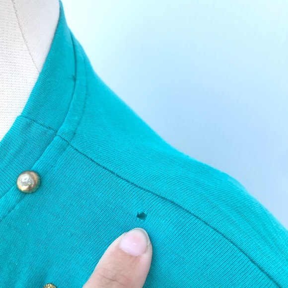 Vintage 80’s teal southwestern still life glitter puff paint novelty top shirt - Picture 9 of 9